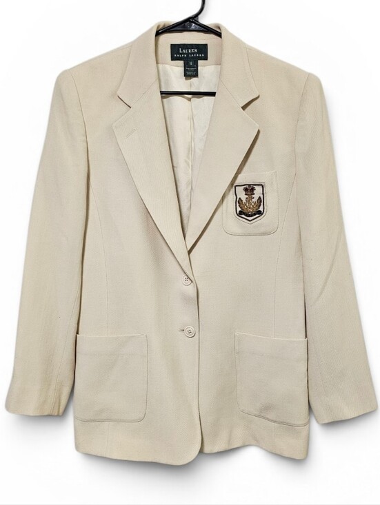 Lauren Ralph Lauren Jackets & Blazers - Lauren Ralph Lauren Vintage Worsted Wool Women's Cream Crested Blazer Size 12